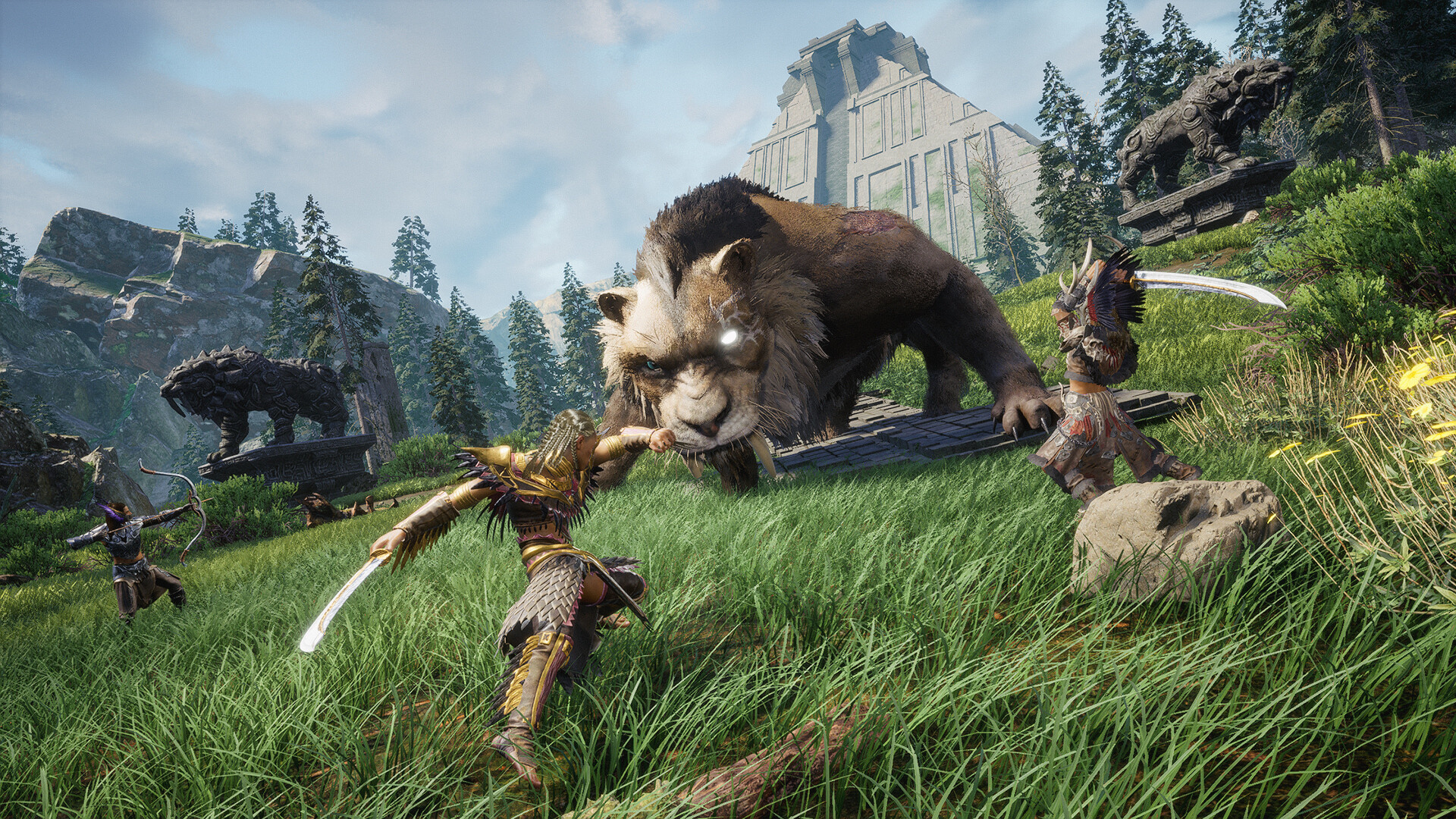 Soulmask combat - fighting a giant beast with your tribe