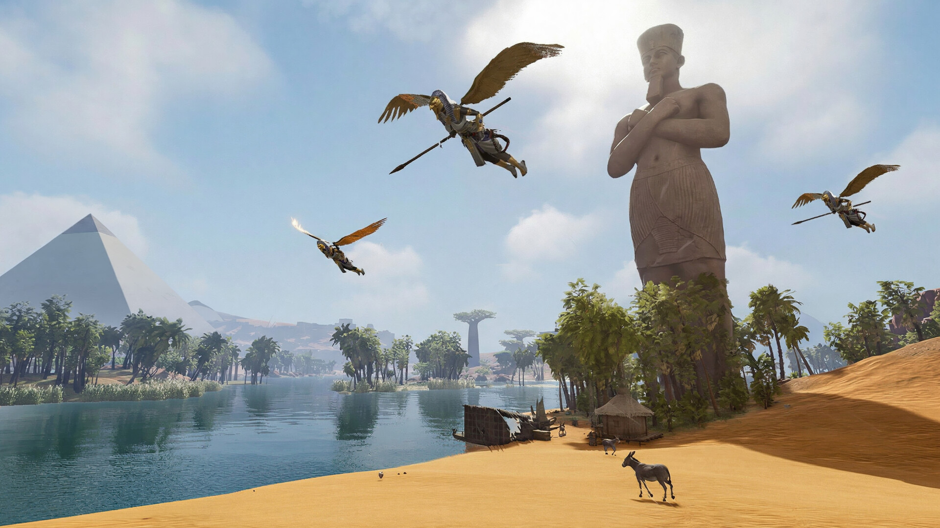 Soulmask Shifting Sands - Egyptian desert with winged Horus flight